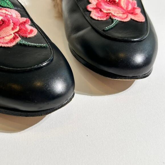 Gucci Fur Lined Embroidered Flower Horsebit Princetown Mules Michele Gigi Hadid - Picture 10 of 14